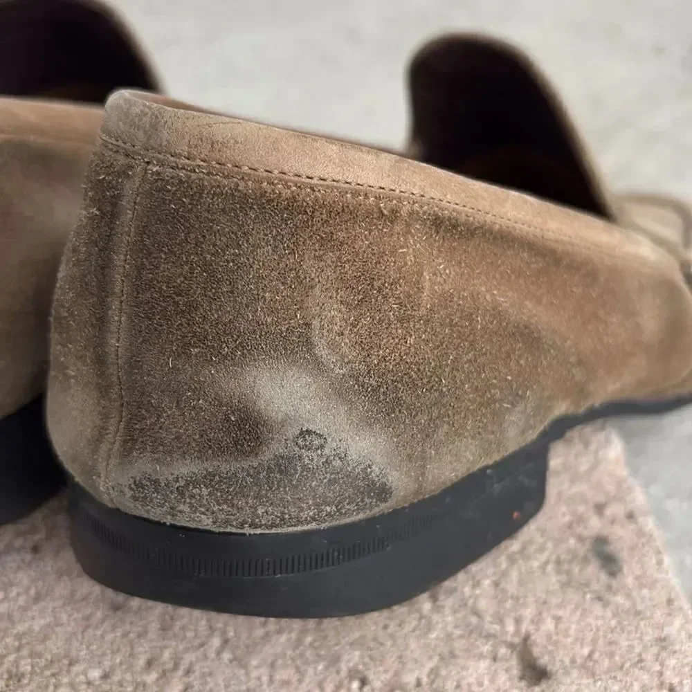 Ferragamo khaki tan suede loafers
